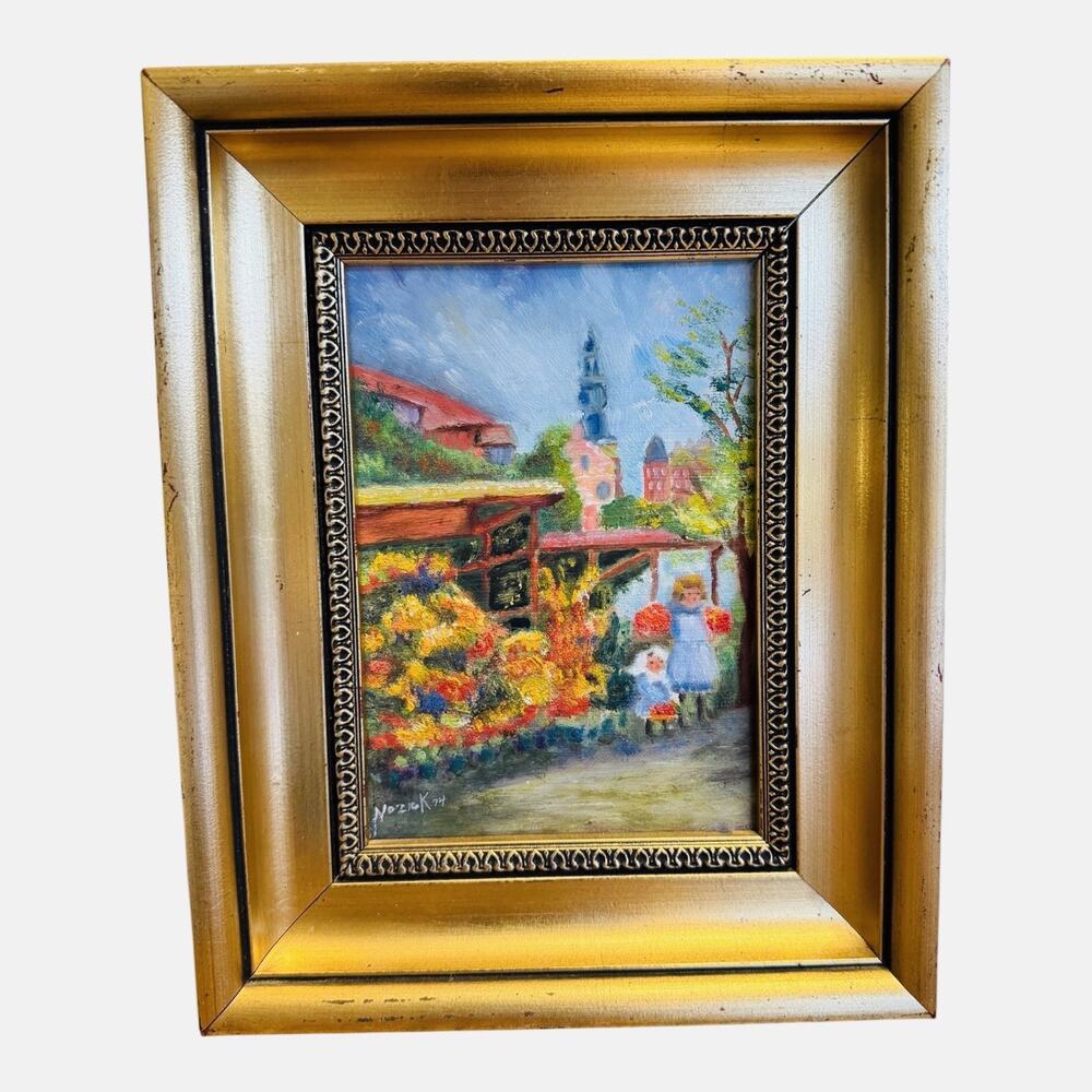 Vintage 10”x8” original oil painting Gold framed Signed Nozick 1974